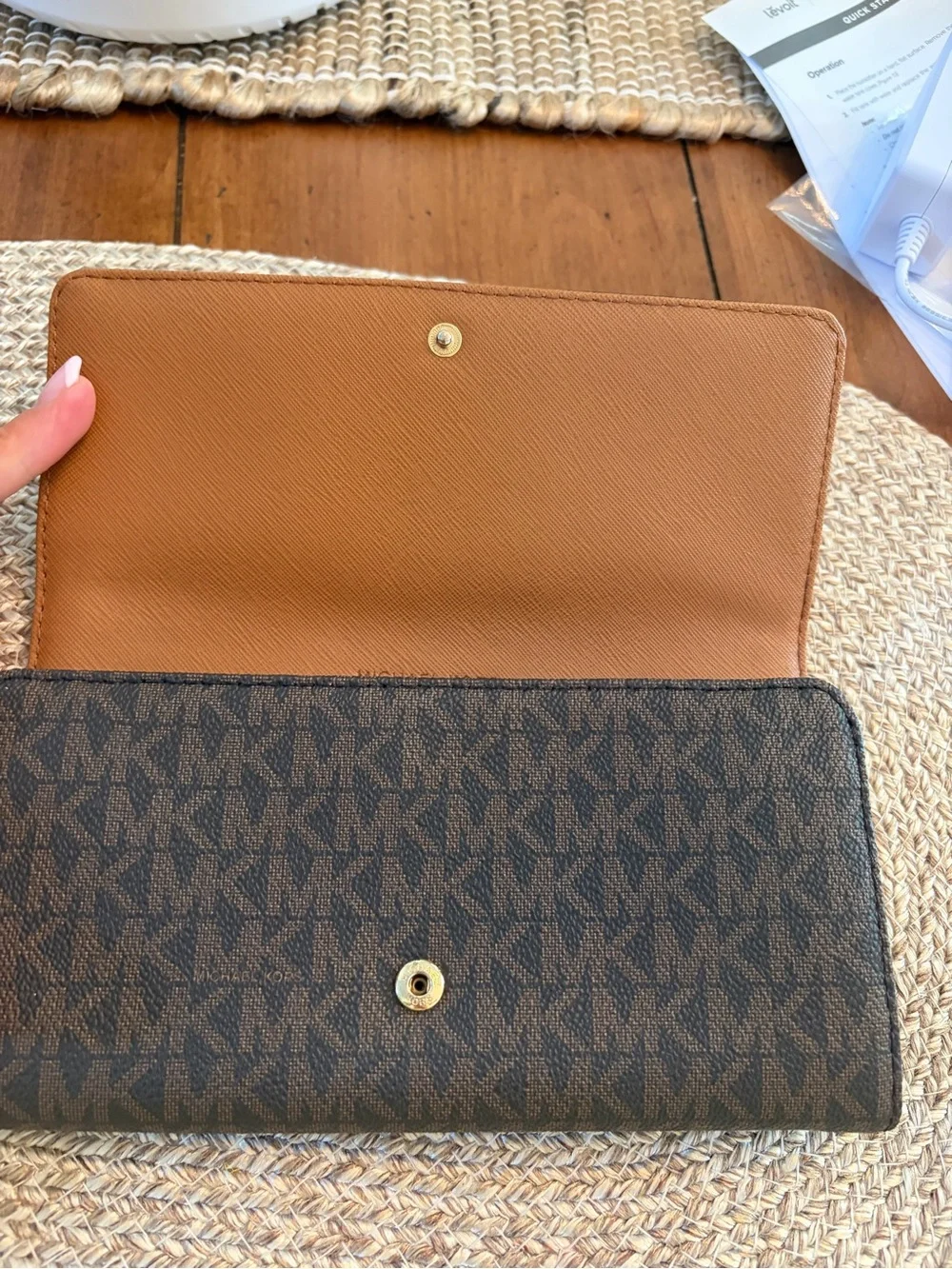 Michael Kors Brown and Black Signature Stripe bag with matching wallet